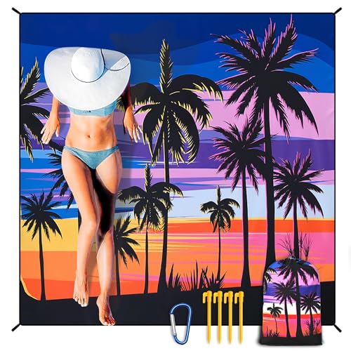 HIHOHO Beach Blanket Waterproof Sandproof Extra Large Beach Mat 79" X 83"/120"x108"for 1-8 Adults Quick Drying Durable Outdoor Picnic Mat for Beach Travel Camping Hiking - color: Coconut Tree - Colorful, size: 79" X 83"（1~3 person）