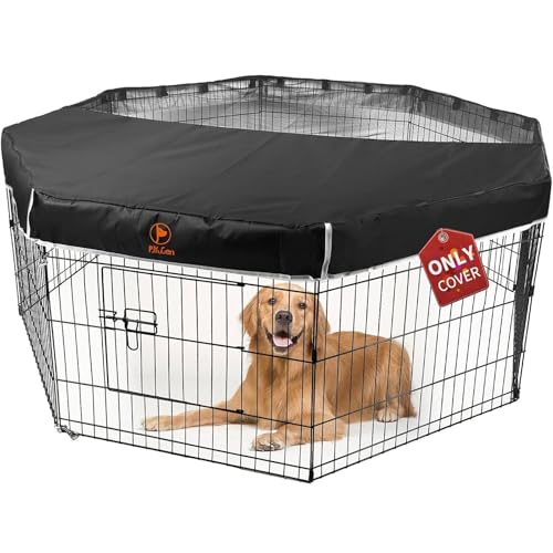 PJYuCien Dog Playpen Mesh Top Cover, Fits 24 Inch 8 Panels Regular Octagon Metal Exercise Pet Pen, Adhesive Tape Connections, Black (Note: Cover Only, Fence Not Included) - color: Only Black Top Cover, Adhesive Tape Connections