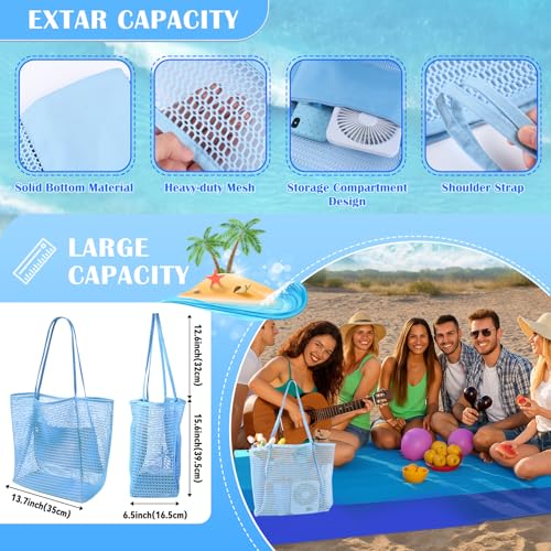 Beferr Mothers Day Beach Gifts Basket for Women, 79" X 83" Beach Blanket Waterproof Sandproof, Beach Mesh Tote Bags, Birthday Baskets for Her Wife Mom Sister Grandma Friend - color: Blue