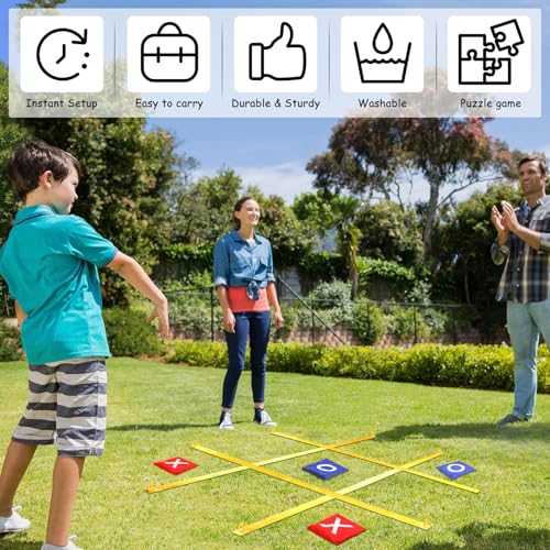 Jansun Giant Tic Tac Toe Outdoor Game, 4 Ft x 4 Ft Portable Tic Tac Toe Bean Bag Toss Game, Large Yard Toss Game Portable Toss Across Camping Games for Families Backyard Outdoor