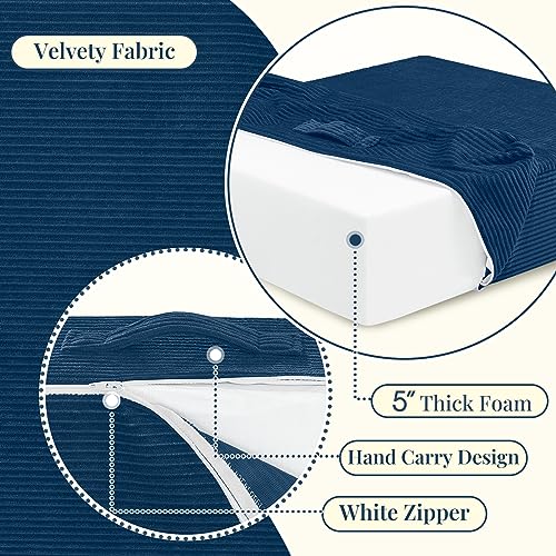 Wellsin Solid Square Floor Pillows for Adults Kids - Large Meditation Floor Pillow Seating Cushion with Thick Foam & Washable Velvet Cover, 1 Pack, 22x22x5 Inch, Dark Blue - color: Navy Blue, size: 1 Pack (22"x22")