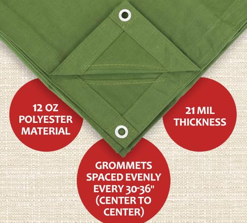 Mytee Products (4 Pack) 6' x 8' Green Canvas Tarp 12oz Heavy Duty Water Resistant - color: Green (4 Pcs), size: 6' x 8'