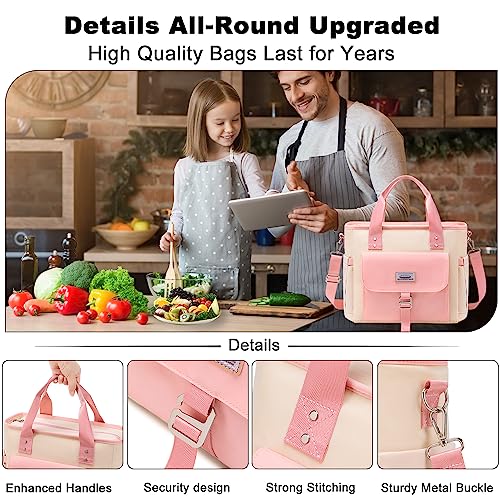 Weitars Insulated Lunch Bag for Men Women,Leak Proof Lunch Box for Work,Extra Large Lunch Tote Bag With Removable Shoulder Strap with Side Pockets,Reusable Lunch Bag For Picnic Hiking - color: Beige/Pink