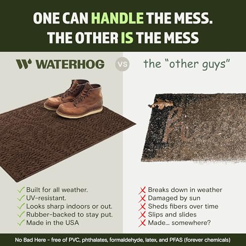 WaterHog Boxwood Front Door Mat Indoor Outdoor Entrance, Absorbent All-Weather Doormat with Non-Slip Rubber Backing, Dirt & Moisture Trapper, Low Profile & Easy Clean, Made in USA, 35"x59" Dark Brown - color: Brown, size: Large 35"x59" (3'x5')