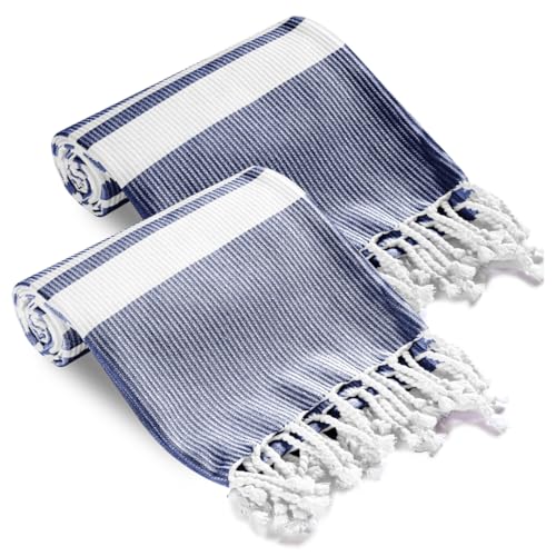 Turkish Beach Towels Set of 2 - Oversized Cotton Beach Towels 40X70 inch - Sand Free Quick Dry Beach Blanket for Adults - Extra Large Towels for Beach Bath Pool Yoga Travel - Blue - color: Blue, size: 2 Pack