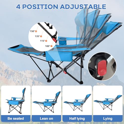 2-Pack Reclining Camping Chair 4 Position with Foot Rest Comfortable for Adults 265Ibs Folding Lounger Mesh Beach Chair with Cooler Bag and Cup Holder for Outdoor Patio - color: Blue, style: 2-Pack - No Cotton Pad