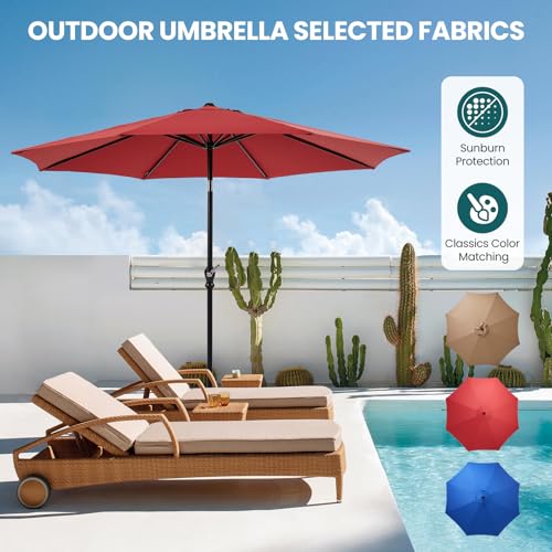 OLIXIS Patio Umbrella with Tilt and Crank Button & Sturdy Ribs Waterproof, Patio Table Umbrella Perfect for Poolside, Terrace, Beach and Outdoor Restaurant - color: Bright Red, size: 9FT NO LEDs