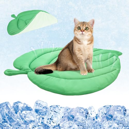 KOOLTAIL Upgrade Cat Self Cooling Mat for Summer, Reversible Thicken Pet Sleeping Blanket Pad Kennel Reusable Washable Waterproof Breathable Seat, Easy Carry Mats for Crate Car Playpen Puppy - color: Leaf Green, size: 25*30 in