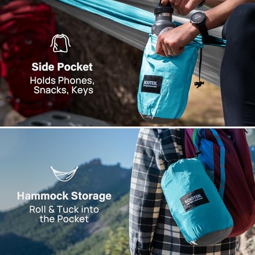 Kootek Camping Hammock, Portable Hammocks with Tree Straps & Attached Carry Bag, Camping Essentials Gear, Perfect for Outside Indoor Hiking Beach Backpack Travel - color: Grey & Sky Blue, size: Large