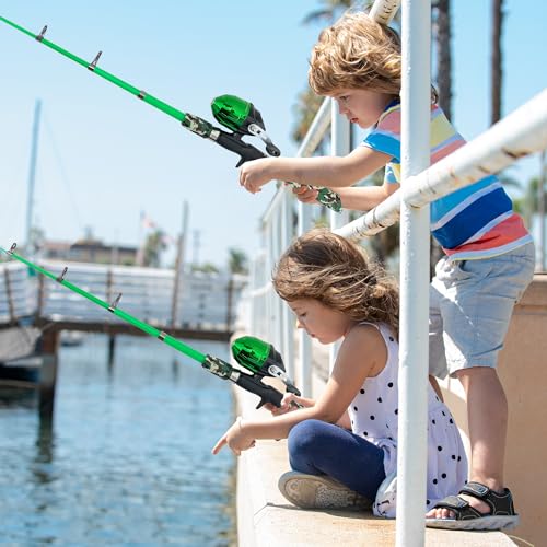 WIDDEN Kids Fishing Pole, Portable Telescopic Kids Fishing Poles for Boys and Girls, Fishing Rod and Reel Combo Kit with Tackle Box, and Fishing Net, Best Fishing Pole for Toddler Youth - color: Green+Green
