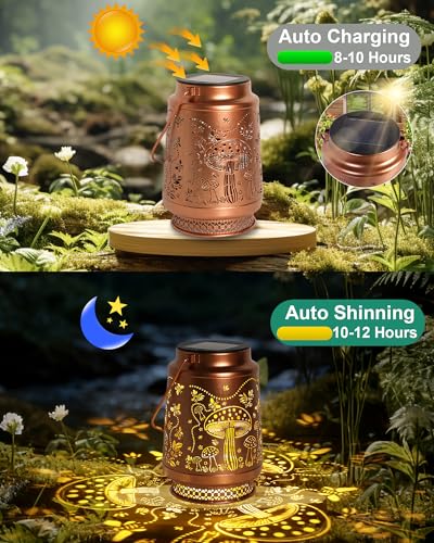 Mushroom Gifts for Women Mushroom Decor Solar Lantern Birthday Gifts Mothers Day Gifts for Mom Grandma Sister Friend Garden Decor Metal Solar Lights Outside Decor for Backyard Patio Porch Lawn Pathway - style: Mushroom with Bee