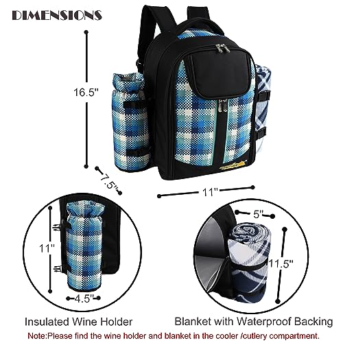apollo walker Picnic Backpack Bag for 2 Person with Cooler Compartment, Detachable Bottle/Wine Holder, Fleece Blanket, Plates and Cutlery Set - color: Black1, size: 2 Person