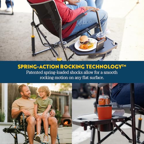 GCI OUTDOOR Freestyle Rocker XL with Side Table Camping Chair | Portable Folding Rocking Chair with Solid, Durable Armrests, Drink Holder & Comfortable Backrest — Red - color: Red, style: Freestyle Rocker XL W/ Side Table