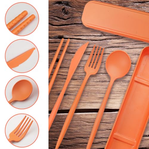 4 Sets Reusable Utensils With Case, Camping Cutlery Travel Silverware for Work, Lunch Picnic Daily Use Outdoor (Orange) - color: Orange