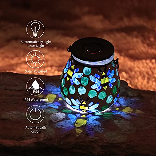 Afirst Mosaic Outdoor Lanterns - Glass Solar Hanging Lights Bee Hollow Out Waterproof Outdoor Decorative for Garden, Patio, Holiday Party Outdoor Decoration - style: Bee