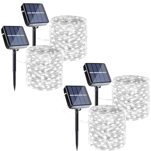 Joomer Solar Fairy Lights, 4-Pack Total 104FT 320LED Solar String Lights Outdoor Waterproof 8 Lighting Modes for Patio Fence Party Garden Yard Home Holiday Tree Outdoor Decoration (White) - color: White, size: 4*80LED