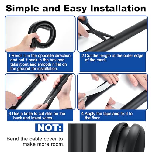 4ft Cord Hider Floor, Heavy Duty Cord Covers for Wires on Floor, Black Floor Cable Management, Hide Cord Cover Floor, Electrical Cable Hider Cord Protector Floor, Cable Cavity: 0.78" W x 0.32" H - color: Black, size: Large-4ft