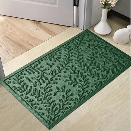 HIYARD Front Door Mat, Absorbent Dirt Trapping Welcome Door Mat Indoor Outdoor, Non Slip Entry Mat, Indoor Outdoor Door Mats, Fade Resistant, Low Profile Doormat for Entryway, 36×24, Green - color: Green, size: 2' x 3' (Rectangular)