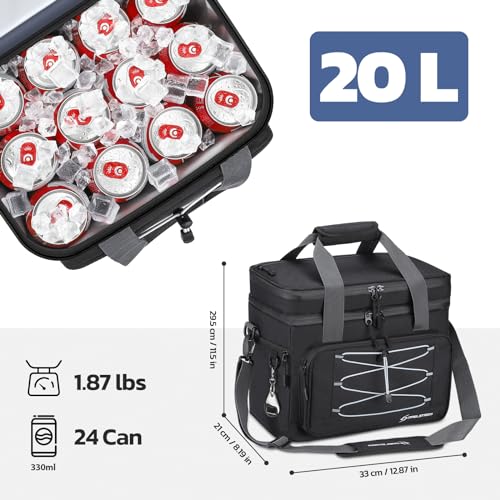 Maelstrom Portable Collapsible Soft Cooler Bag – 24/30/60 Cans Double-Deck Leakproof Ice Chest for Beach, Camping & Grocery - color: Black, size: 24 Can