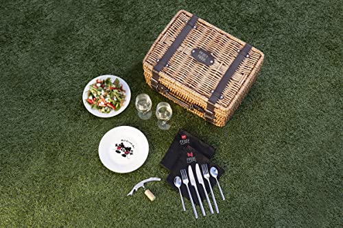 PICNIC TIME Disney Beauty and the Beast Champion Wicker Picnic Basket for 2 with Deluxe Cutlery Service Kit, Large Suitcase Style Picnic Set with Leatherette Handle, (Navy Blue) - color: Disney Princess the Beauty & the Beast - Navy Blue