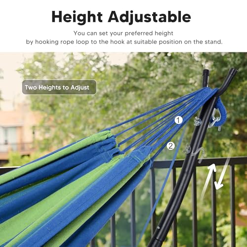 SUNCREAT Portable Outdoor Hammock with Stand Included, Double Hammock with Stand for Outside, Blue & Green Stripes - color: Blue &Green