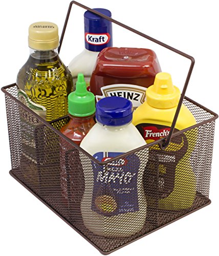 Sorbus® Utensil Caddy — Silverware, Napkin Holder, and Condiment Organizer — Multi-Purpose Steel Mesh Caddy—Ideal for Kitchen, Dining, Entertaining, Tailgating, Picnics, and much more (Bronze) - color: Brown