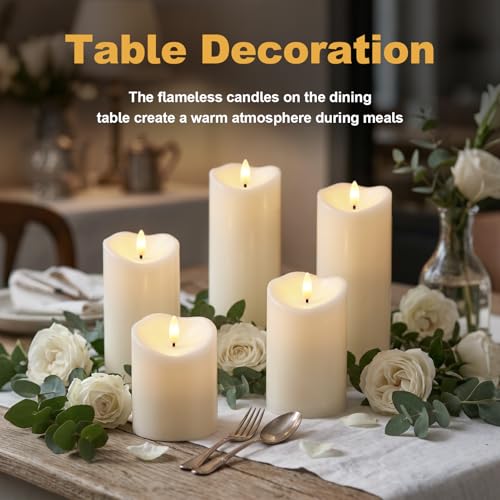 Amagic Waterproof Outdoor Flameless Candles with Remote, LED Candles Battery Operated with Timer, Flickering Fake Pillar Candle for Outside Patio Yard Decor, Ivory, Set of 5, D3 X H4 5" 6" 8" 8" - color: Ivory White, size: D3"x H4"5"6"8"8"