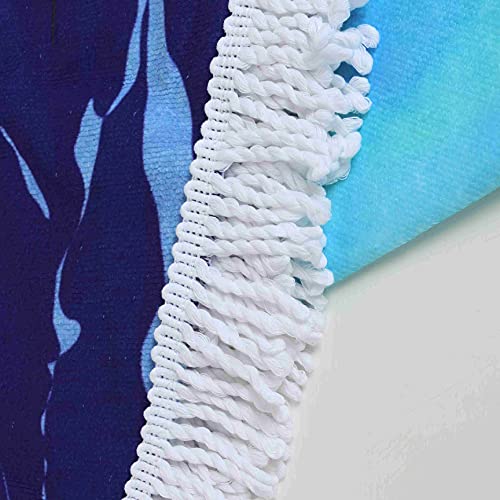 Violet Mist Blue Sea Wave Round Beach Blanket 60" Soft Microfibre Circular Beach Towel Throw with Fringe Large Sand Free Circle Beach Blanket with Tassels for Women Travel Swimming Pool Picnic Towel - color: Blue Sea Wave