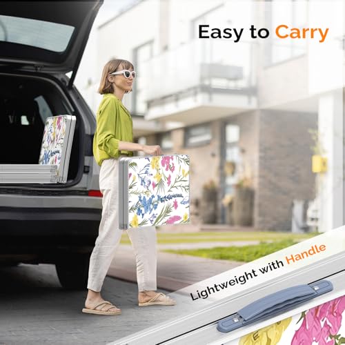 VINGLI 3FT Small Folding Camping Table Adjustable Height Aluminum Folding Table for Picnic Party BBQ, Plastic RV Suitcase Table Portable Lightweight Fold Up Utility Outdoor Tables - color: Flower, size: 3ft