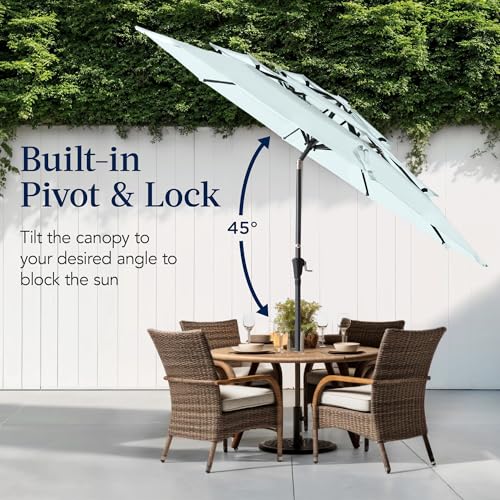 Best Choice Products 10ft 3-Tier Market Patio Umbrella, Outdoor Sun Shade with Tilt, Crank Lift, 8 Ribs for Backyard, Deck, Poolside - color: Baby Blue