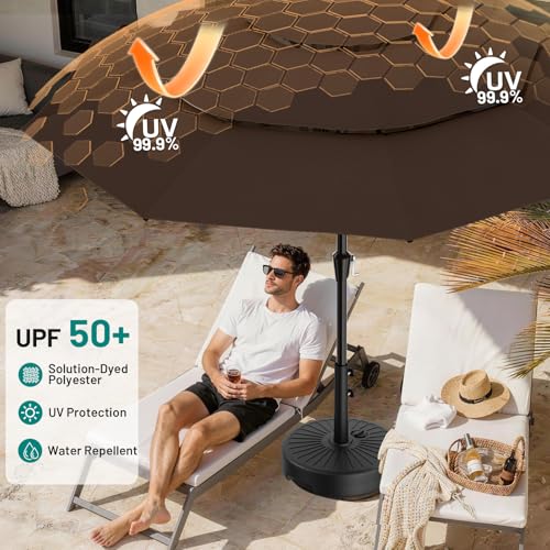 AreShark 9ft 3-Tier Patio Umbrellas, Outdoor Umbrella with 8 Sturdy Ribs UV Protection Windproof, Market Table Umbrella w/Push Button Tilt & Crank for Pool, Porch, Deck, Garden(Brown) - color: Brown