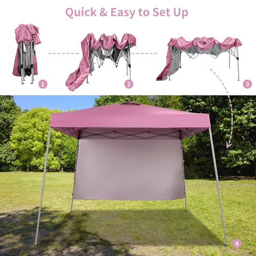 GDY 10x10 FT Pop Up Canopy Outdoor Instant Tent Slant Legs with a Sidewall,Equipment Vents, Portable Gazebo Shelter for Patio, Deck, Beach and Garden,Pink. - color: Pink