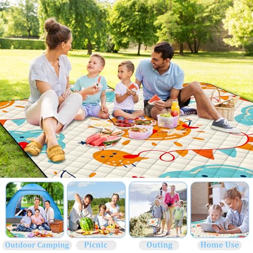 Poedist Extra Large Picnic Blanket Waterproof,80"x 80"Foldable Machine Washable Beach Blanket,Outdoor Blanket for 6-8 Adults,Suitable for Indoor Crawling,Park Beach,Camping,Hiking,Family Travel(Sun) - color: Yellow Sun, size: 6'8" x 6'8" (Square)