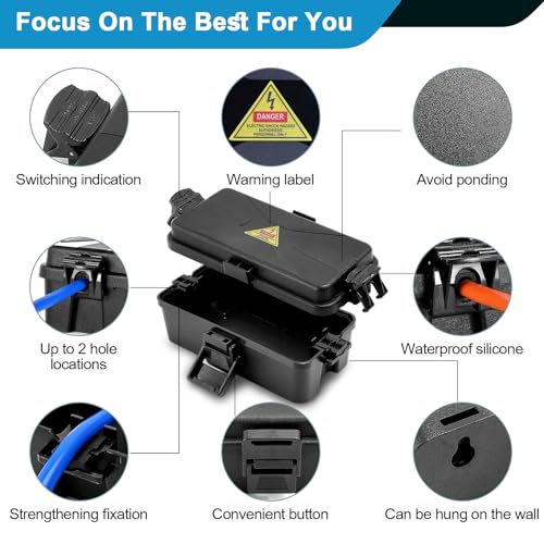 Outdoor Electrical Box Waterproof IP54 Black Outdoor Extension Cord Cover(Inner 6.5 x 3.5 x 2.2inch), Wall-Hangable Waterproof Box for Plug, Halloween, Christmas String Lights (1 PCS Black) - color: 1 PCS Black