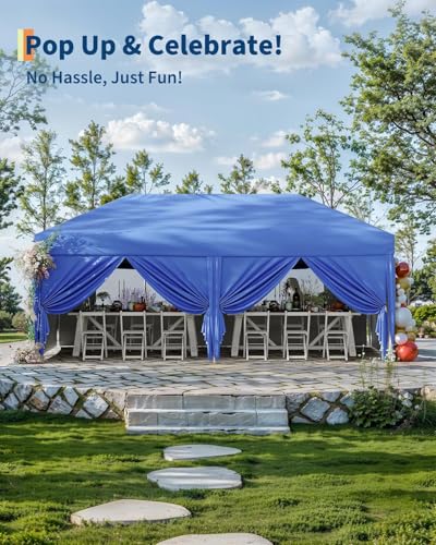 10X20 Pop Up Canopy Tent with 6 Sidewalls – Heavy Duty Commercial Instant Shelter, One-Person Quick Setup Outdoor Party Tent, Water-Resistant & Portable, Blue - color: Blue