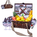 Neti Neti Wicker Picnic Basket for 2 Boho with Insulated Cooler & Waterproof Blanket – Large Willow Picnic Hamper for Outdoor, Camping, Beach, Romantic Dates, Valentine’s Day - color: Boho 1