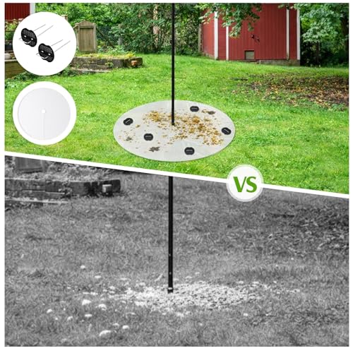 Tinideya 4 Pcs PVC Shepherd's Hook Bird Droppings Mat 47.24" Round Bird Feeder Mat with 8 Ground Spikes Intercepts Birds Droppings Spilled Feed for Protect Lawns Garden