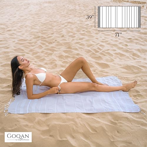GOQAN Turkish Beach Towel Oversized 39x71 | Thin, Lightweight, 100% Cotton and Sand Free Towel is Suitable for Beach, Bathroom, Pool, Travel, Swim & Gift - Grey - color: Grey, style: Lucky