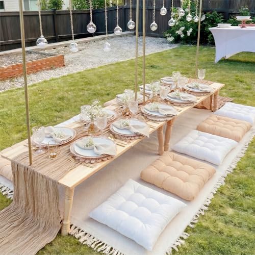 Extra Large Outdoor Picnic Blanket with Table Runner and Floor Pillow Cushion for Picnic Wedding Birthday Baby Shower Backyard Decor (91 x 71'',Brownish Beige,Light Camel, Light Beige,8 Pcs) - color: Brownish Beige,light Camel, Light Beige