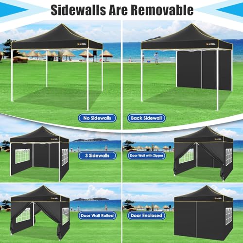 HOTEEL Canopy Tent 10x10 Heavy Duty Pop Up Canopy with Sidewalls, Commercial Instant Waterproof Tent for Vender Patio, UV 50+ with Silver Coated, Upgraded Thickened Hexagonal Legs, Black - color: Black, size: 10x10FT (+4 Walls)