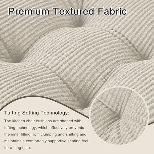 OVOV Dining Chair Cushions Set of 2 Soft Non-Slip Kitchen Chair Pads Tufted Seat Cushion with Ties for Kitchen Dining Room(18" x 16.5" x 3" Beige) - color: Beige