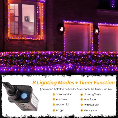 BlcTec Halloween Lights Outdoor 200 LED 8.4ft x 5.2ft Orange Purple Net Lights with 8 Modes, Timer, UL Certified, Connectable, Memory, Waterproof for Lawn, Trees, Bushes Outdoor Halloween Decorations - color: Orange Purple, size: 200LED