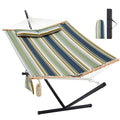 Homgava Two Person Hammock with Stand for Outside Heavy Duty, Outdoor Patio Hammock with Portable Steel Stand, Large Double Hammocks,480lbs Capacity.(Grey Stripes) - color: Grey Stripes