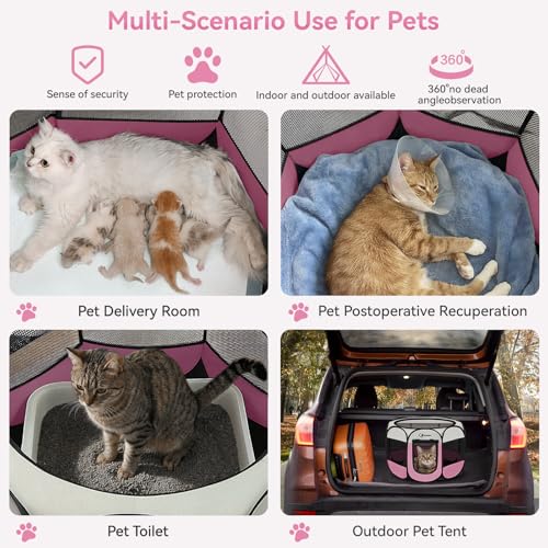Siedihit Pink Dog Cat Playpen, Puppy Pet Playpen Indoor for Small Dog Crate Tent Cage Outdoor, Portable Pop Up Dogs Enclosure Kennel with Carrying Case for Dogs/Cats/Rabbits - color: Pink