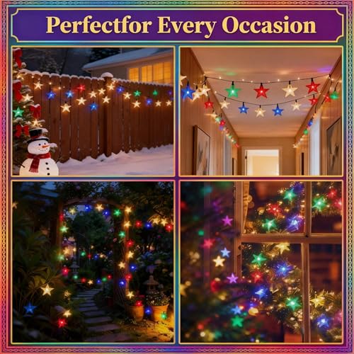 Twinkle Solar Star String Lights Outdoor Waterproof Fairy Lights 39FT 100 LED with 8 Lighting Modes for Camping Garden Wedding Party Tree Holidays Backyard Patio(Multicoloar) - color: Multicolor