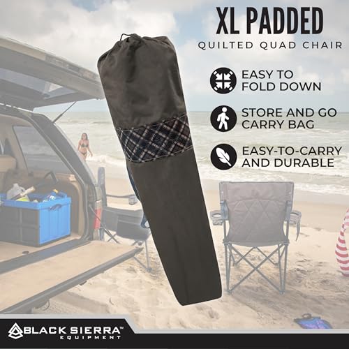 Black Sierra Quilted Padded Camping Chair, Oversized Heavy Duty Outdoor Lounge Seat Supports 300 lbs, Portable, Folding with Cup Holder for Beach, Tailgating, Sports, Patio - color: Brown Plaid