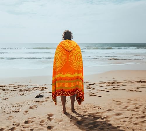 COTTON CRAFT Hooded Beach Towel – Oversized 39 x 68 Towel with Hood for Adults - 100% Cotton Velour Terry Jacquard Towel - Pool Bath Wrap - 450 GSM Soft Absorbent Quick Dry – Sunshine Orange Yellow - color: Sunshine Orange Yellow, size: 1 Pack - 39x68 Hoo