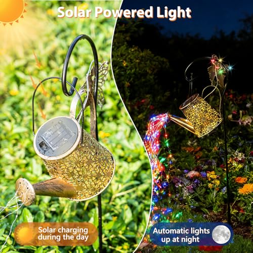 SRNPMIU Solar Watering Can Light, Solar Outdoor Decorative,Garden Decor Lights for Yard, IP65 Waterproof Hanging Lantern Landscape Lights, Garden Gifts for Mom, Grandma Women Birthday - color: Multicolor -Flower Fairy