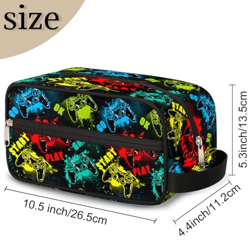 Kids Travel Toiletry Bag - Waterproof Hanging Cosmetic Hygiene Bags for Boys Men - Game Controller Large Shave Kit for Toiletries Accessories Bathroom Stuff - color: Game