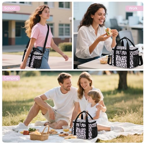 BTOOP Insulated Lunch Bag for Women, Cute Leakproof Lunch Box, Aesthetic Lunch Tote Bag with Large Capacity Shoulder Strap for Work, School, Picnic Pink-Leopard - color: Pink-Leopard, size: Medium